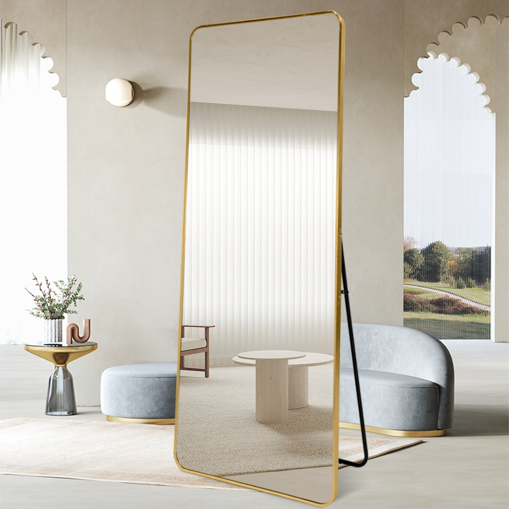 Modern Rounded Full Length Mirror 80x170cm Gold Frame Freestanding Rectangular Mirror