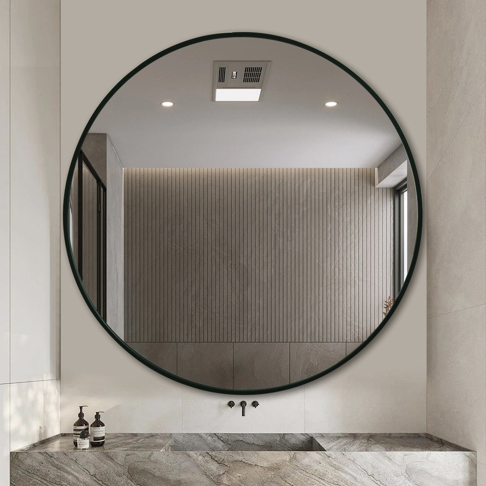 Modern Round Wall Mirror 120cm Black Aluminium Frame