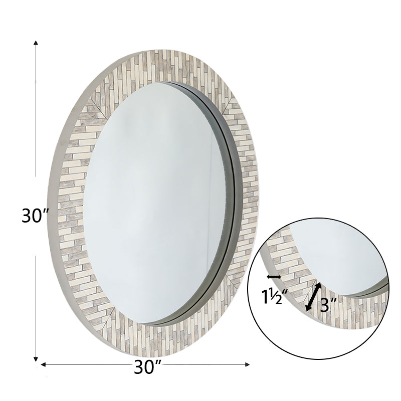 Round Zebra Mosaic Mirror 60cm Grey Wall Mount MDF Frame Modern Accent - image 5 of 5