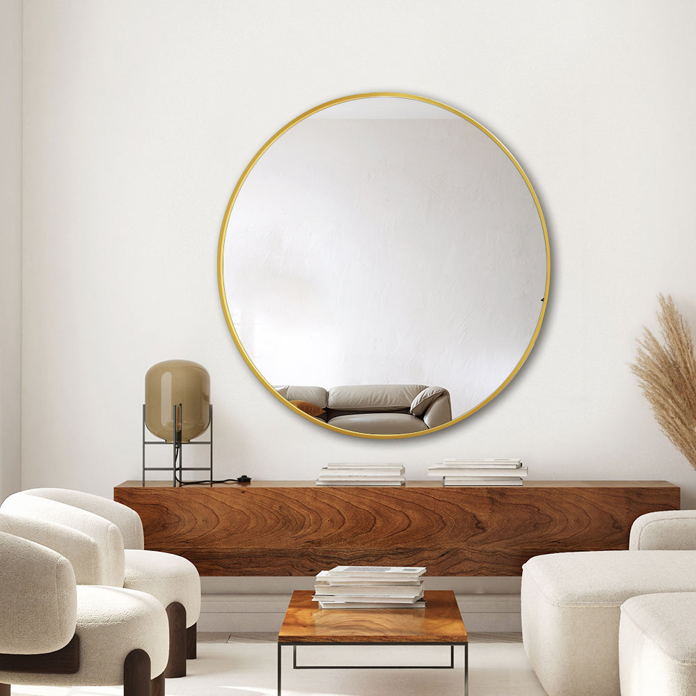 Modern Round Wall Mirror 120cm Rose Gold Aluminium Frame