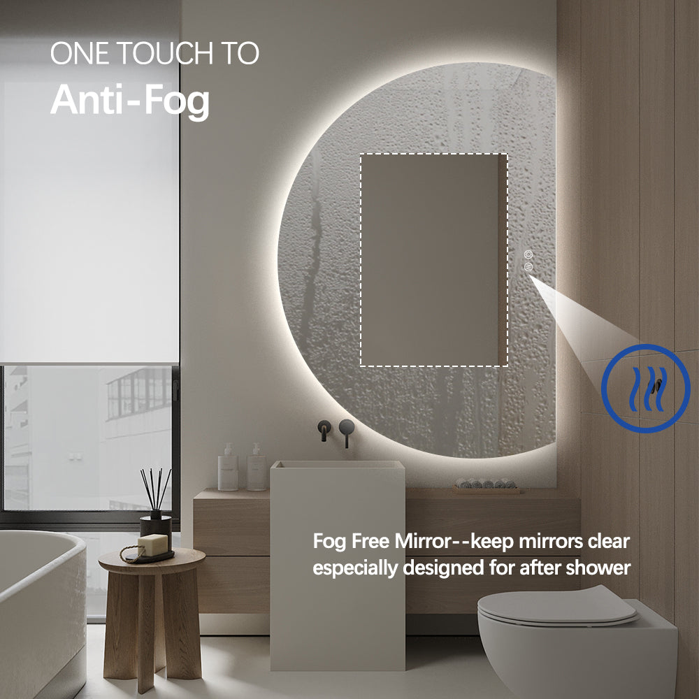 Right Cut Moon LED Mirror 77cm x 110cm Frameless Backlit Wall Mirror