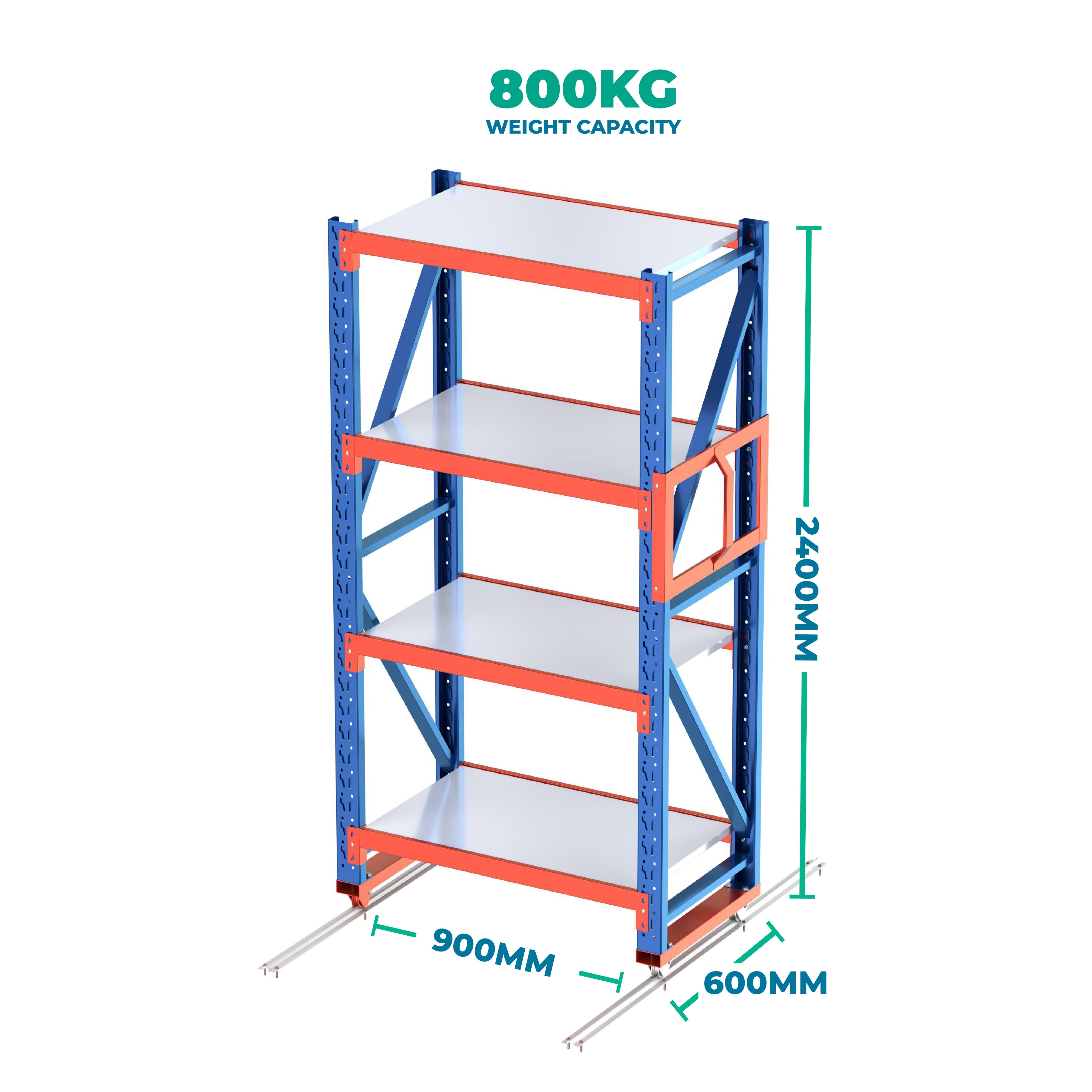 2.4m x 0.9m x 0.6m Heavy Duty Welded Steel Mobile storage Shelving