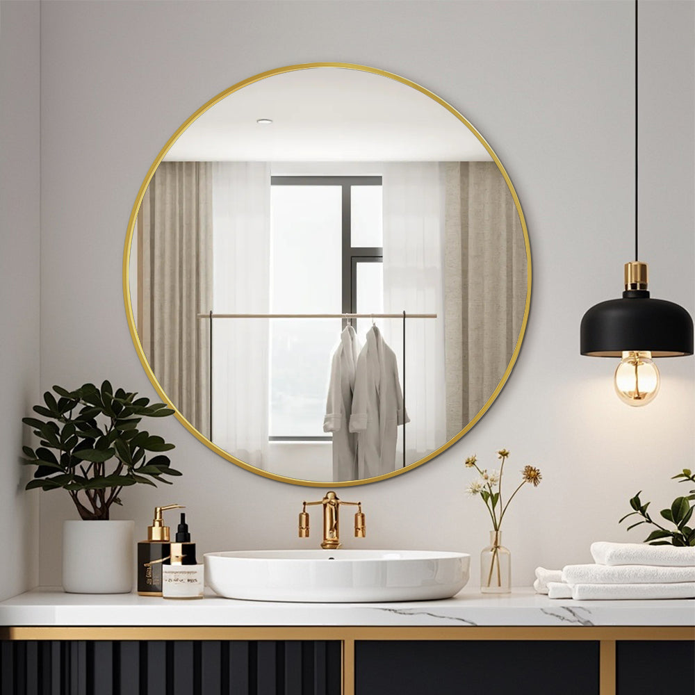 Modern Round Wall Mirror 100cm Rose Gold Aluminium Frame