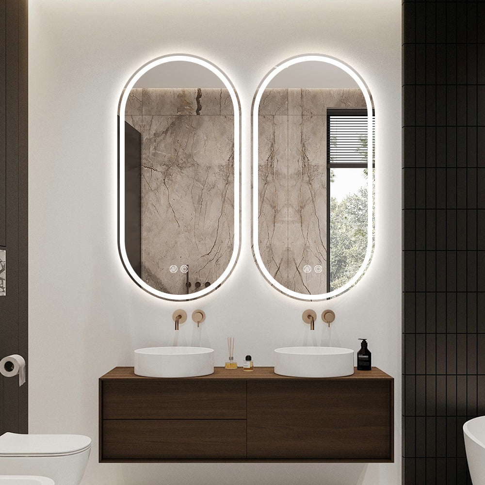 Oval LED Mirror Frameless Frosted Bathroom Mirror with Defogger & Dimmable 30mm LED Strip 100cm x 50cm