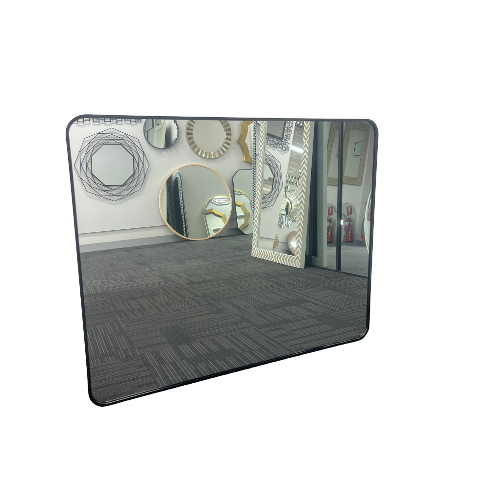 Black Framed Rounded Edge Wall Mirror Modern Rectangular 100cm x 80cm