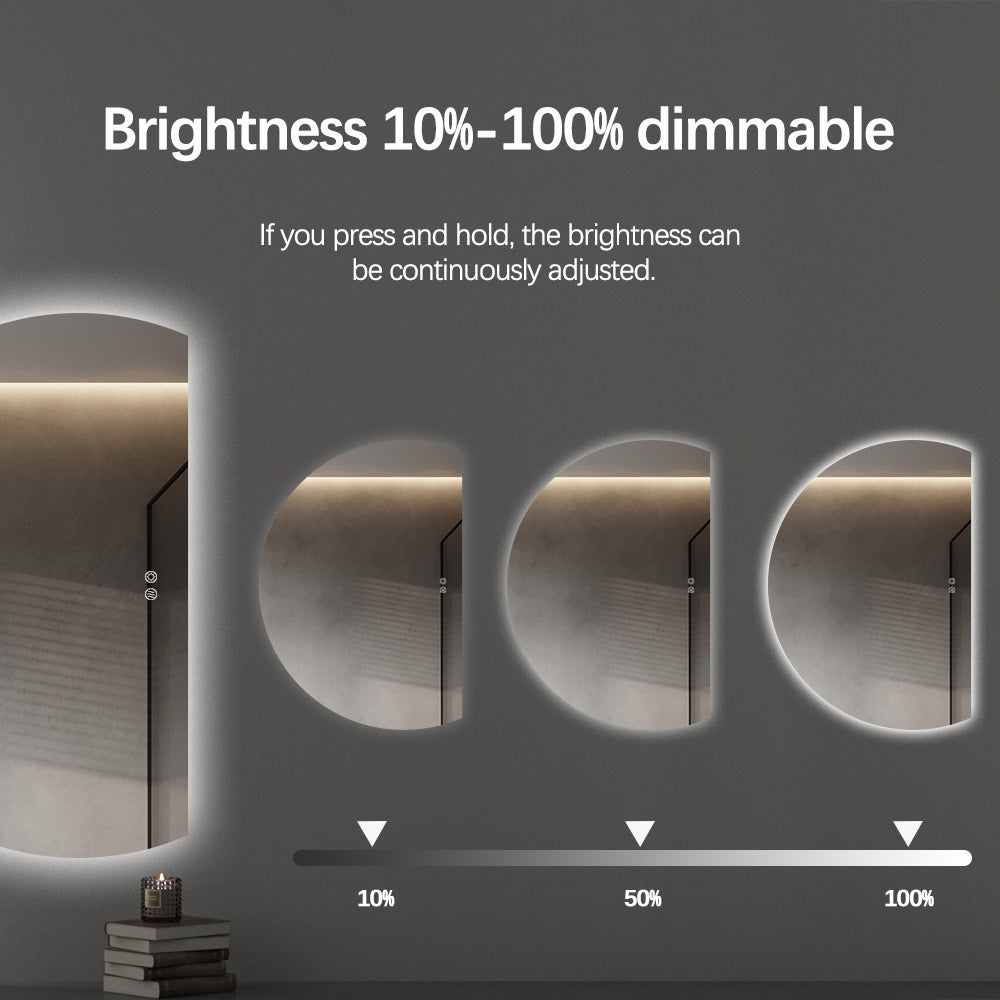 Right Cut Moon LED Mirror 77cm x 110cm Frameless Backlit Wall Mirror