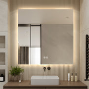 Square LED Bathroom Mirror 60cm x 60cm Frameless Backlit Straight Corner Dimmable