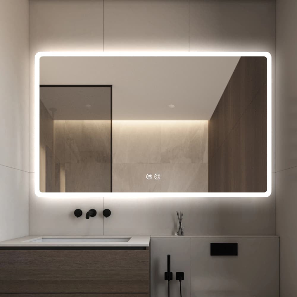 Rectangular LED Mirror 130cm  x 80cm Frameless Frosted Wall Mounted Bathroom Defogger Dimmable Touch Sensor