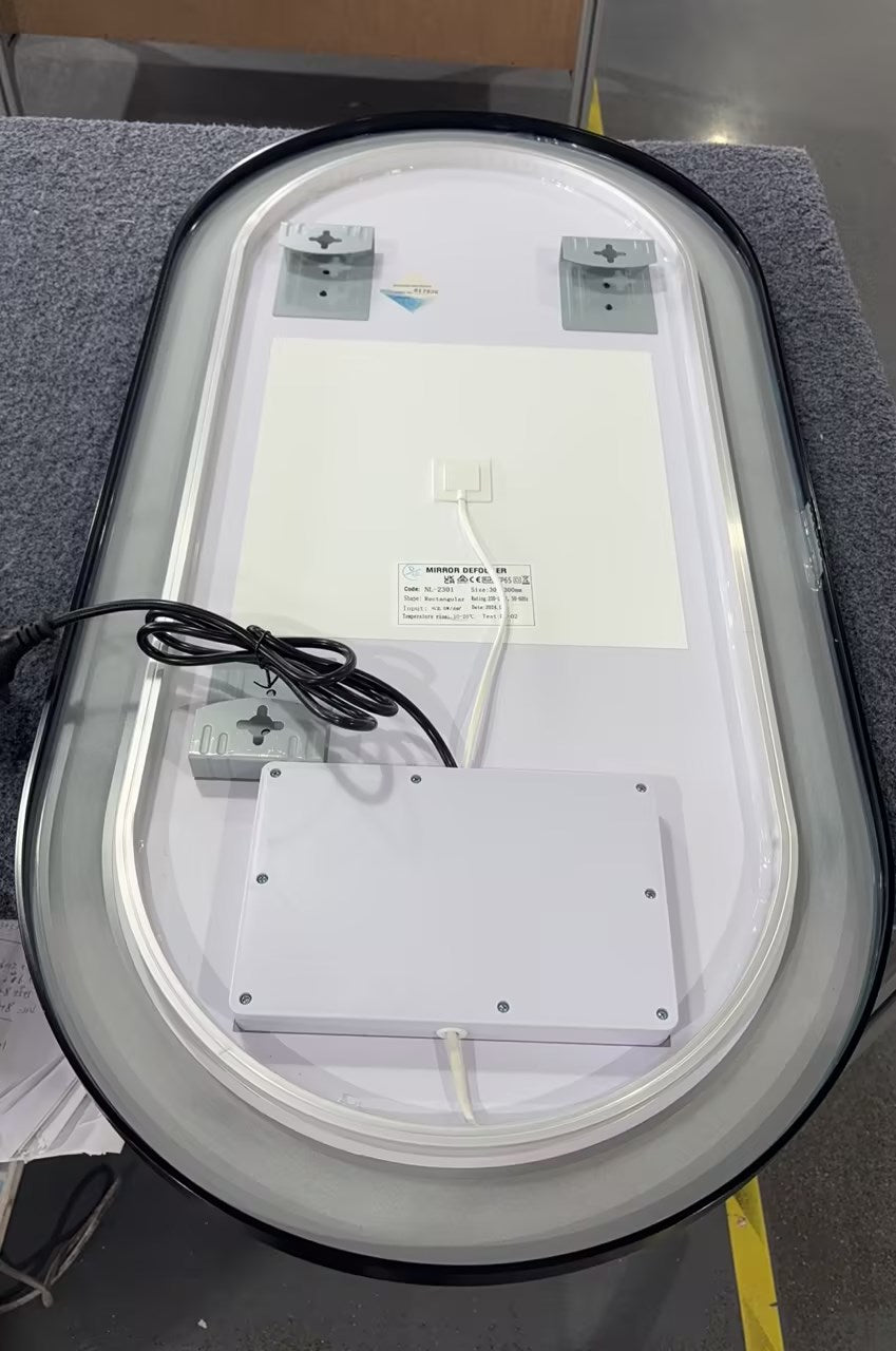 Black Oval LED Bathroom 90cm x 45cm Frosted Edge Defogger Dimmable Vanity Wall Mirror