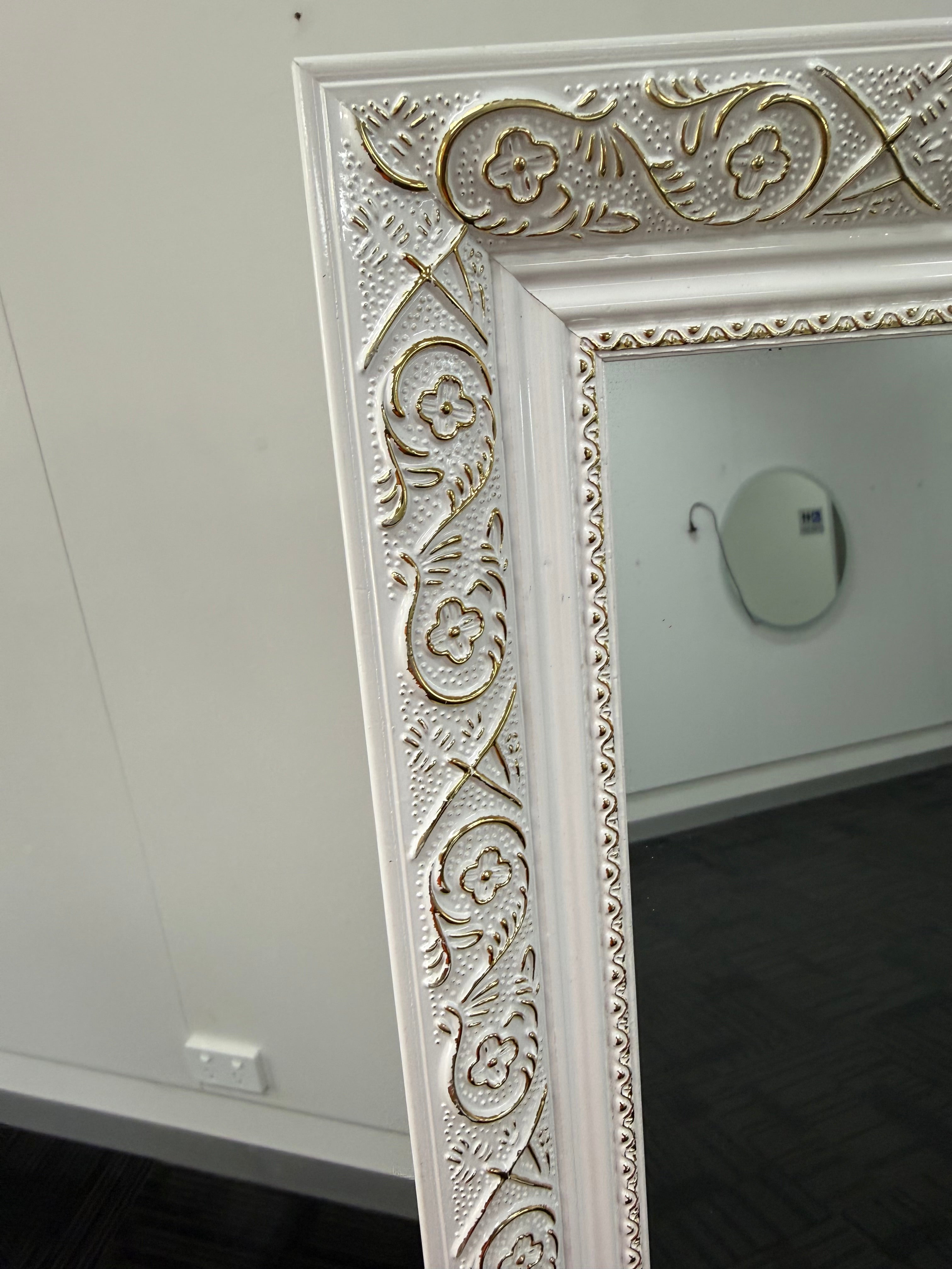 Contemporary White Wood Rectangular Full Length Mirror with Gold Accent 50cm × 150cm Freestanding Decorative Mirror