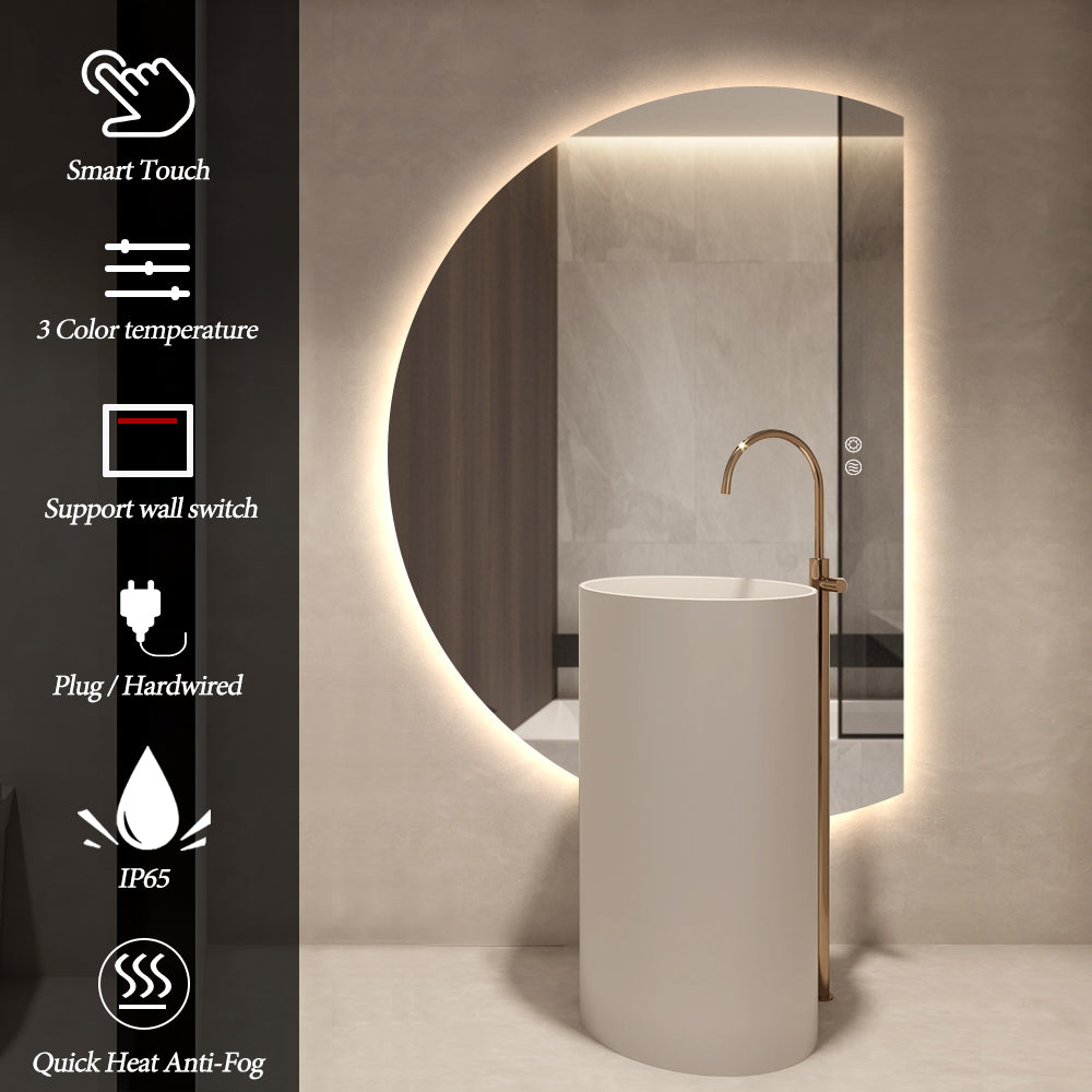 Right Cut Moon LED Mirror 77cm x 110cm Frameless Backlit Wall Mirror