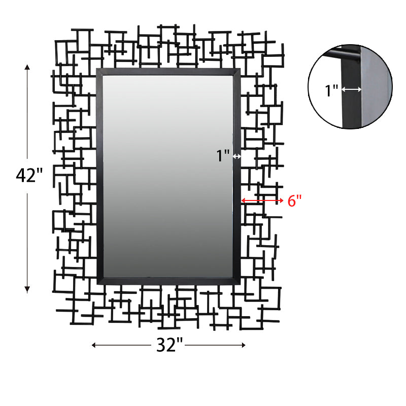Luxury Iron Frame Rectangular Mirror 107cm x 81cm Black Modern Wall Décor - image 10 of 10