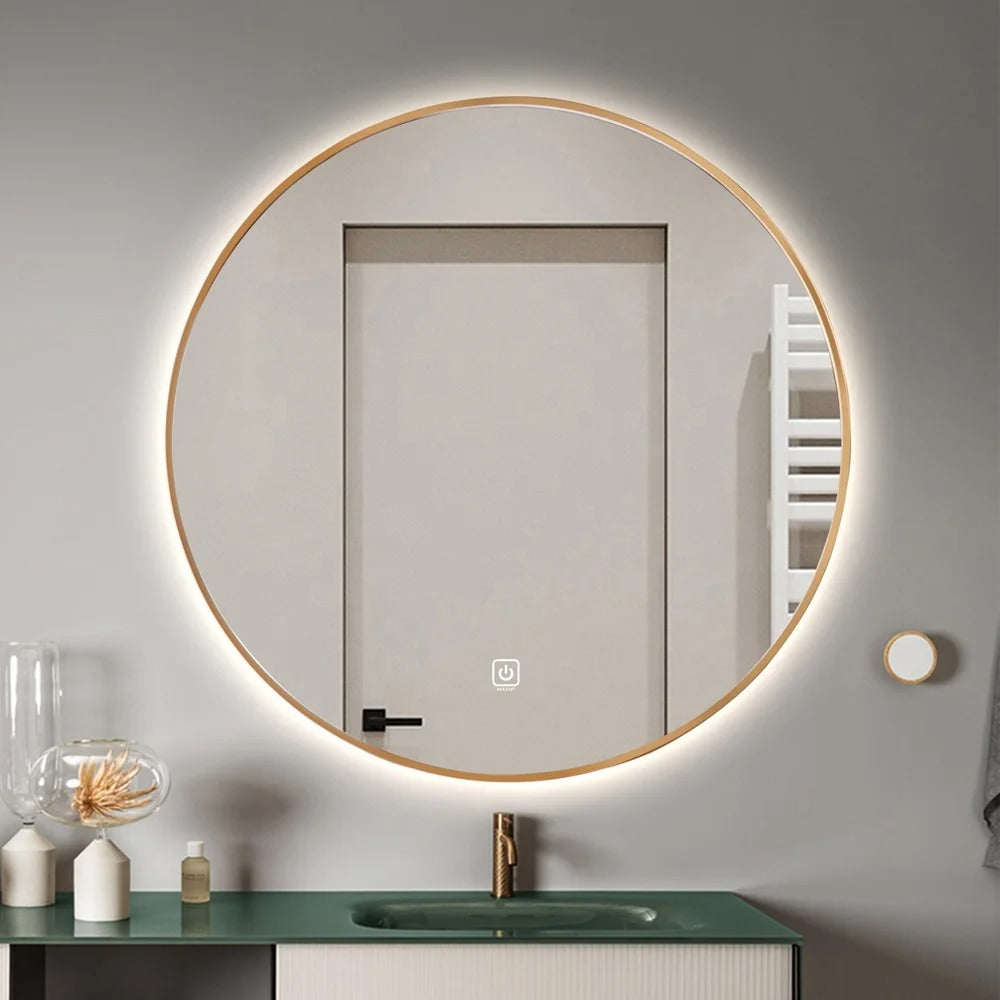 Round LED Mirror 60cm Gold Framed Backlit Defogger Dimmable