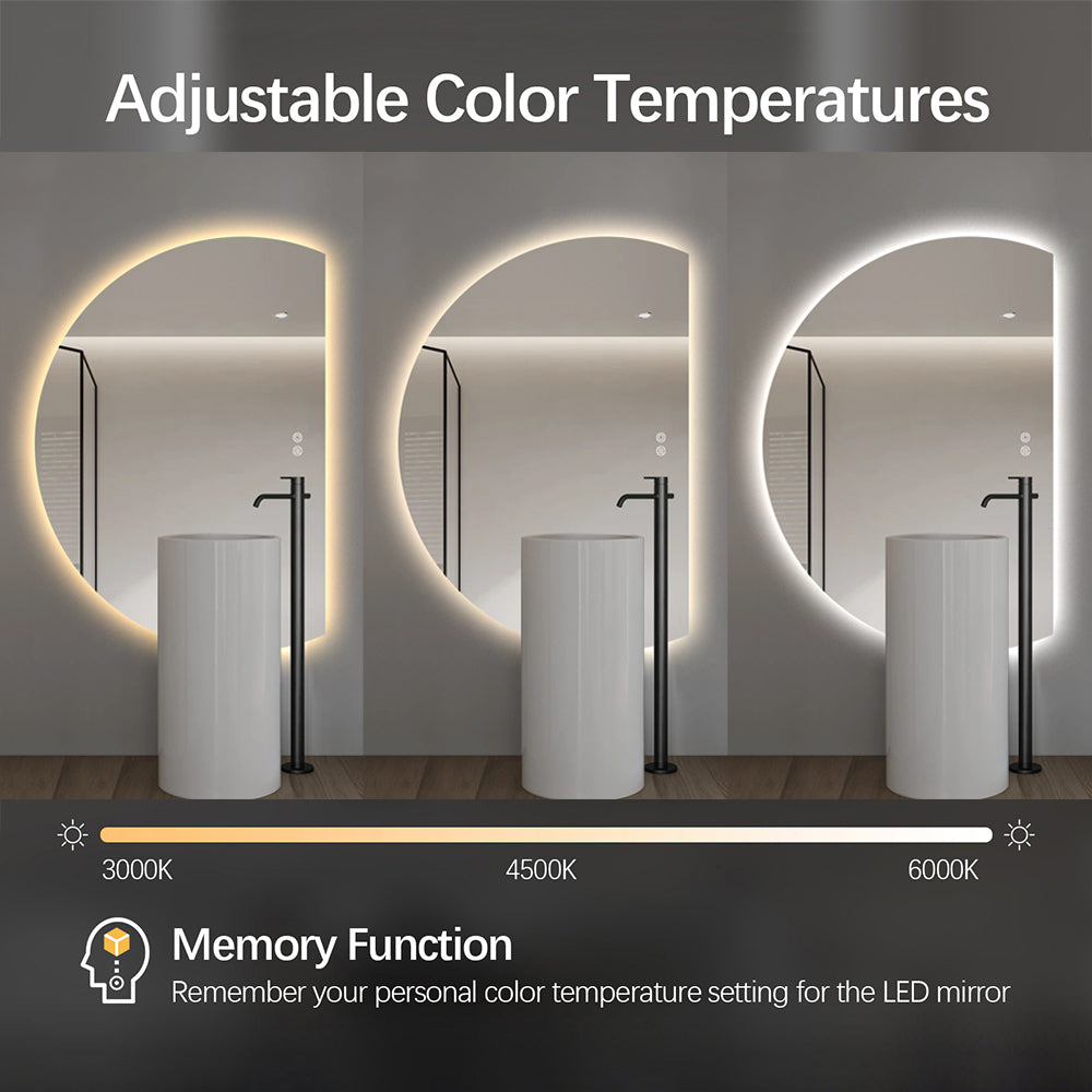 Right Cut Moon LED Mirror 91cm x 130cm Frameless Backlit Wall Mirror