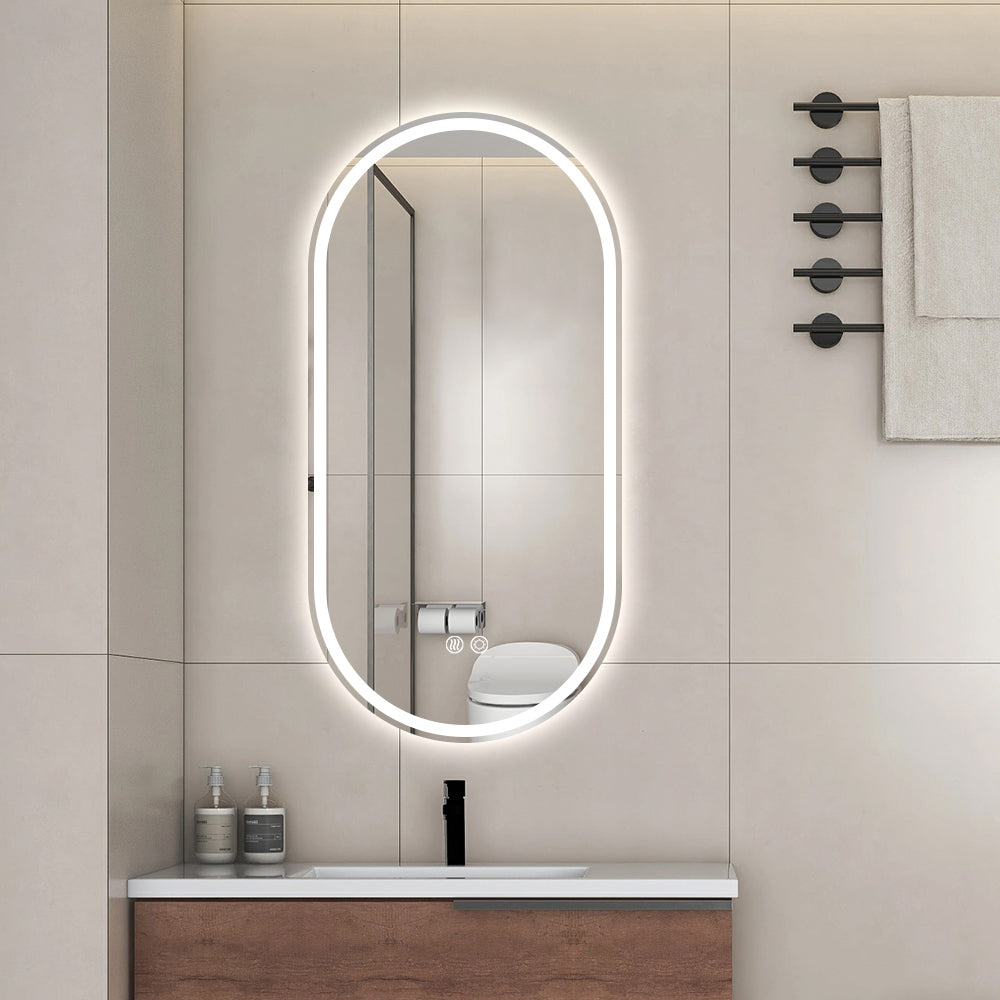 Oval LED Mirror Frameless Frosted Bathroom Mirror with Defogger & Dimmable 30mm LED Strip 100cm x 50cm