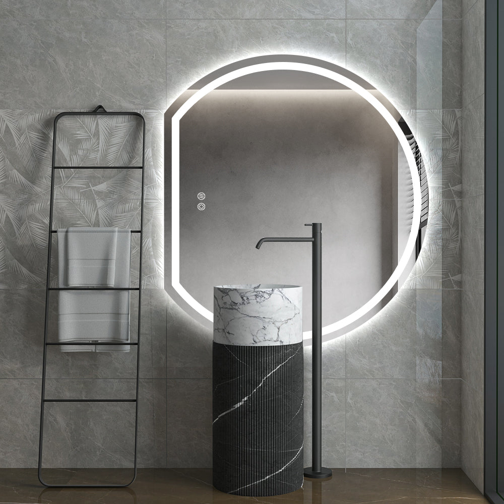Left Cut Moon Wall-Mounted Frosted LED Mirror 90cm x 100cm Frameless Crescent Shape Frontlit Bathroom Vanity Decor
