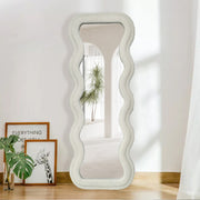 Modern Wavy Teddy Velvet Full Length Mirror 160cm x 60cm White Decorative Wall Mirror