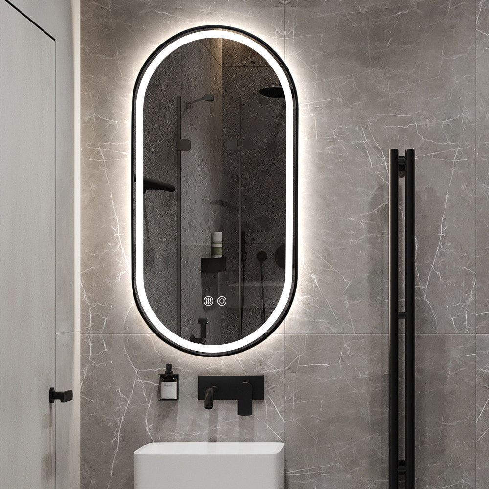 Black Oval LED Bathroom 130cm x 70cm Frosted Edge Defogger Dimmable Vanity Wall Mirror