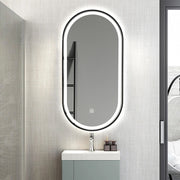 Black Oval LED Bathroom 100cm x 50cm Frosted Edge Defogger Dimmable Vanity Wall Mirror