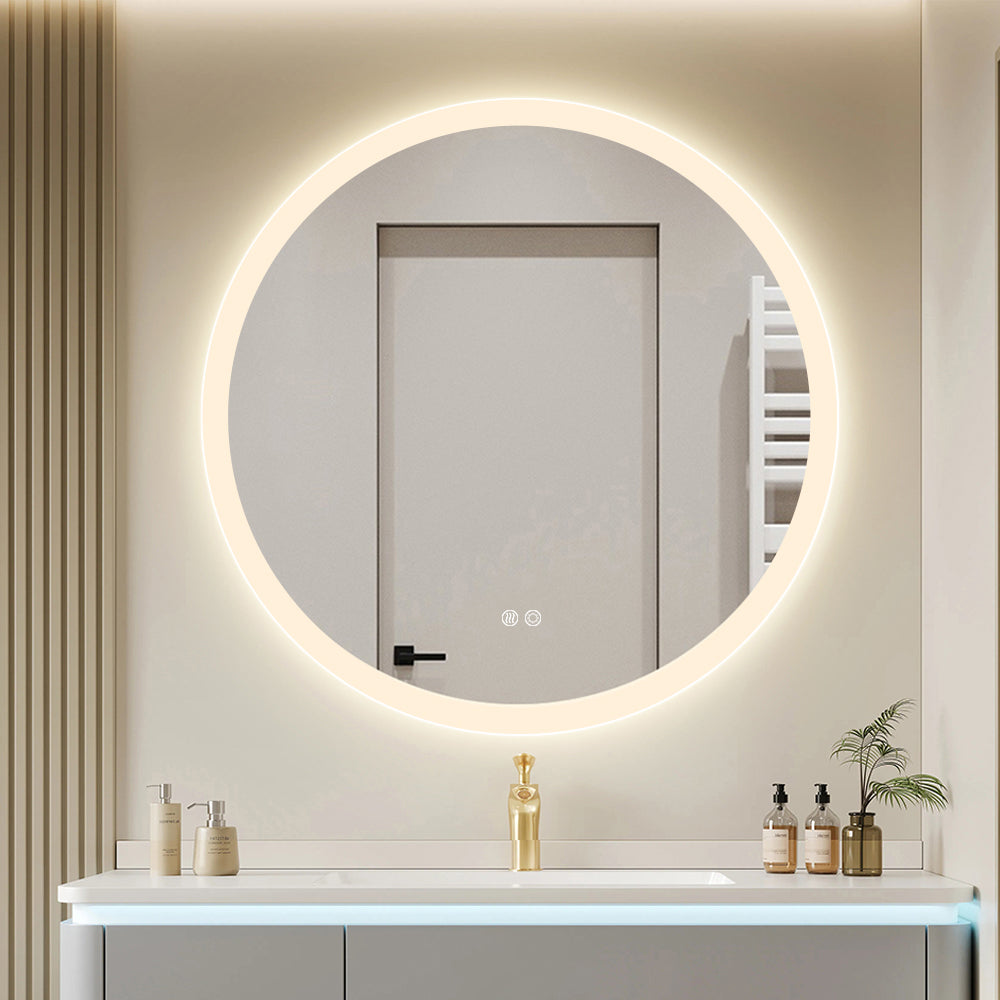 Round LED Mirror 90cm Frosted Defogger Dimmable 30mm Strip