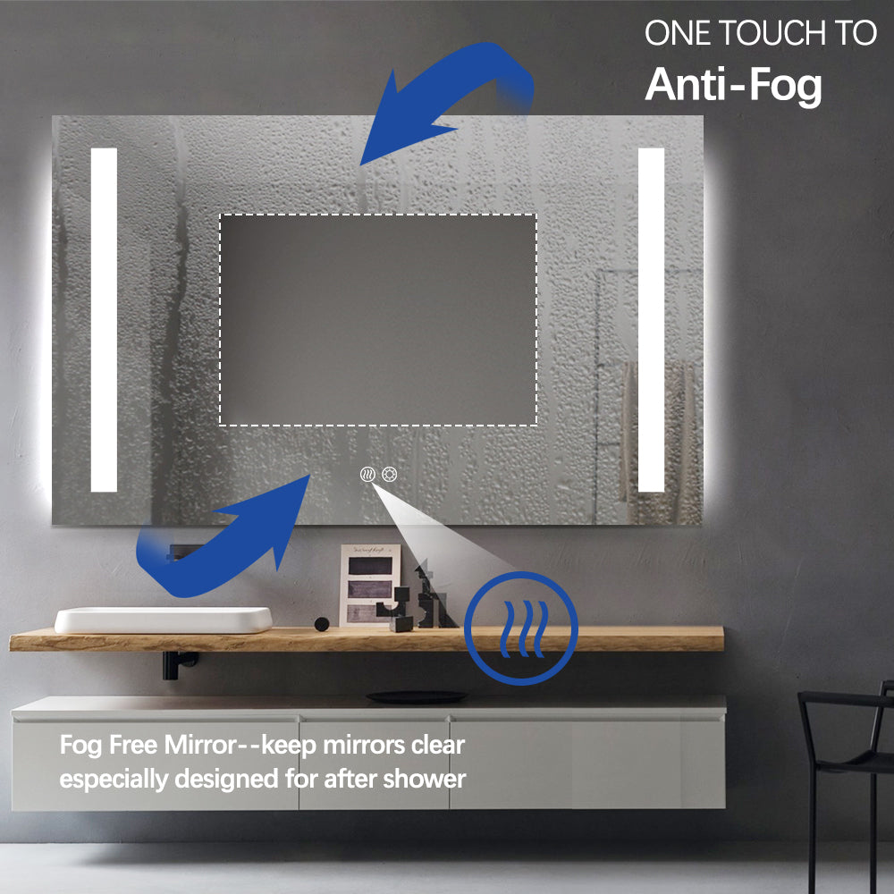 Rectangular Double-Sided Frosted Frontlit LED Mirror 75cm x 120cm Frameless Wall Mounted