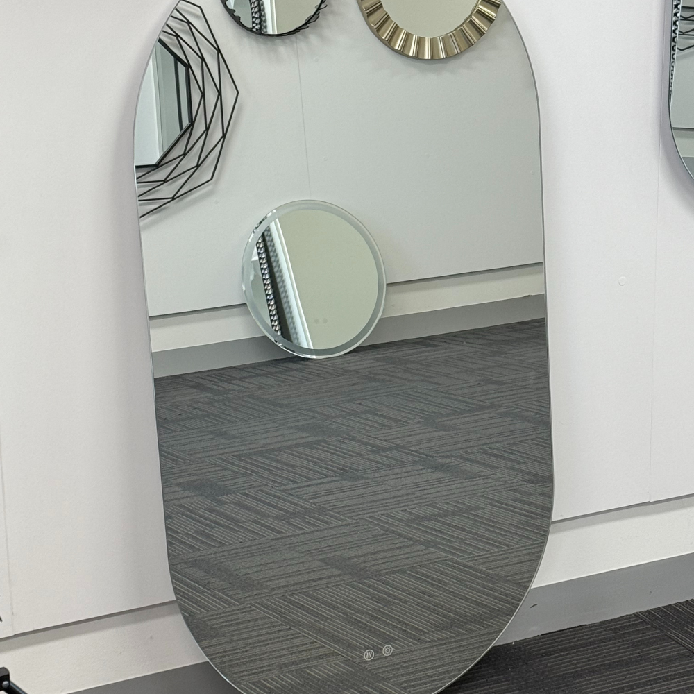 Oval LED Mirror 90cm x 45cm Frameless Backlit Defogger Dimmable