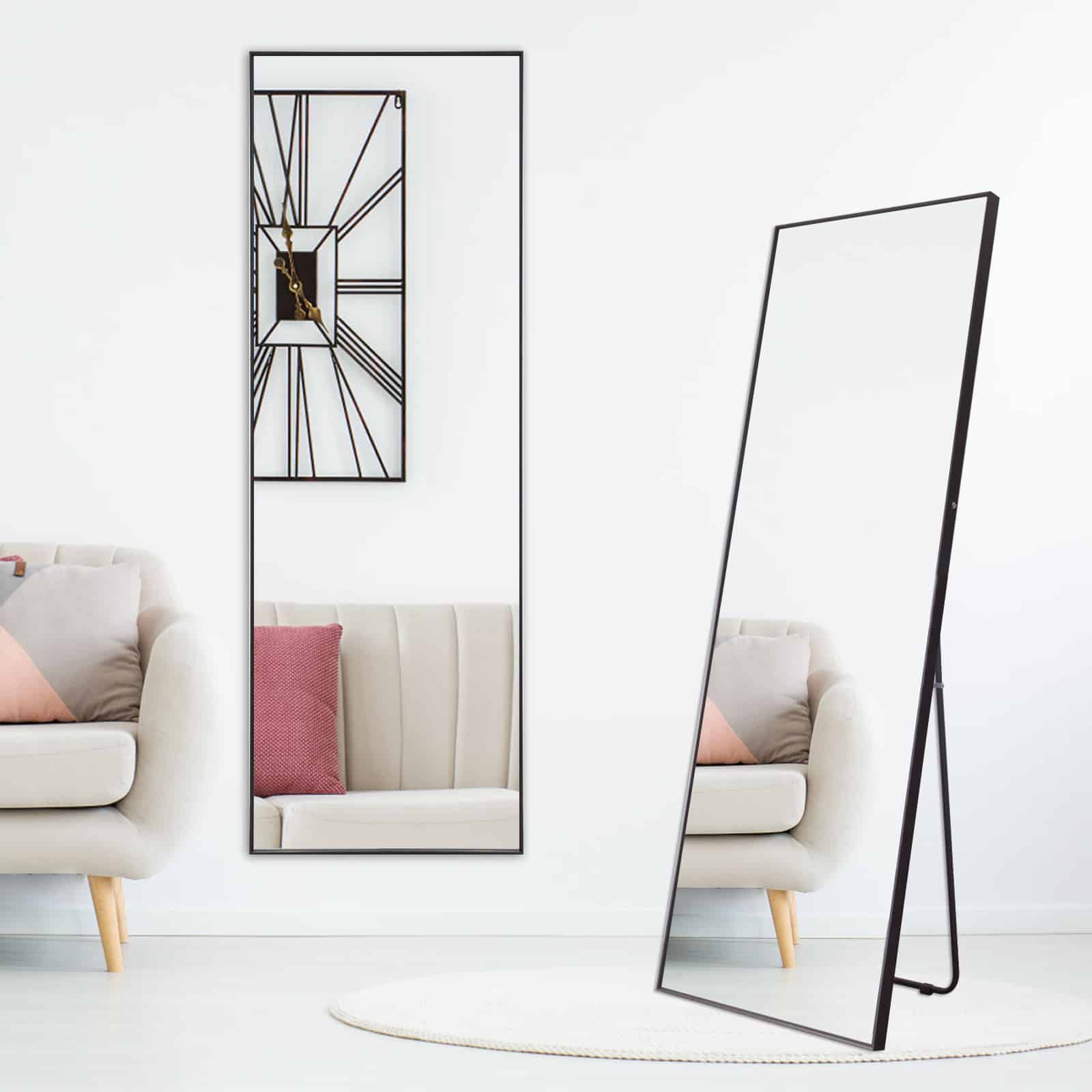 Rectangular Classic Mirror 50cm x 160cm Black Aluminium Alloy Frame Full Length