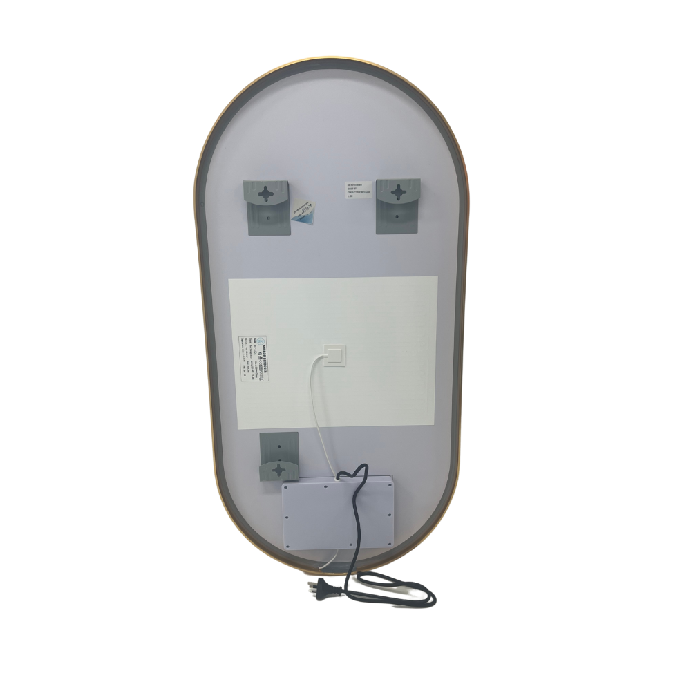 Oval LED Bathroom Mirror 50cm x 100cm Frontlit Black Frame  Defogger Dimmable