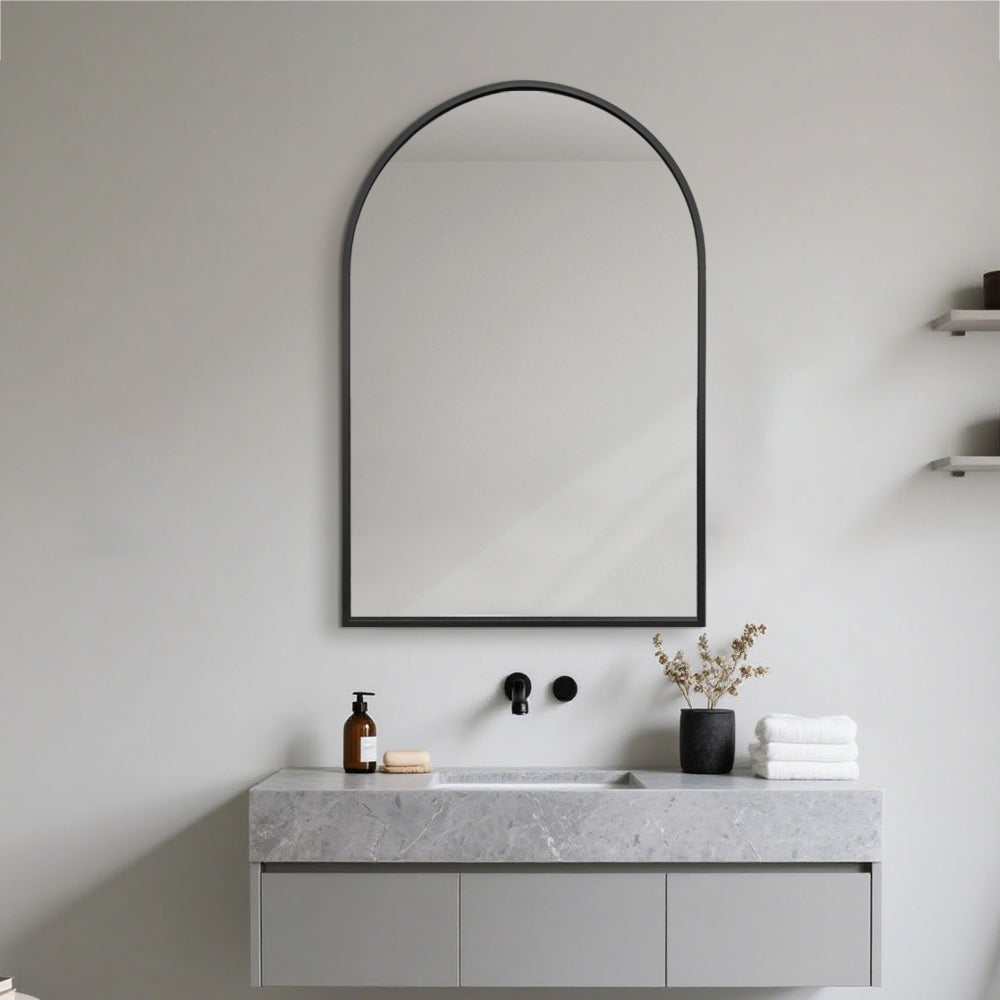 Arched Wall Mirror Black Aluminium Alloy Frame 60cm x 90cm Modern Full Body
