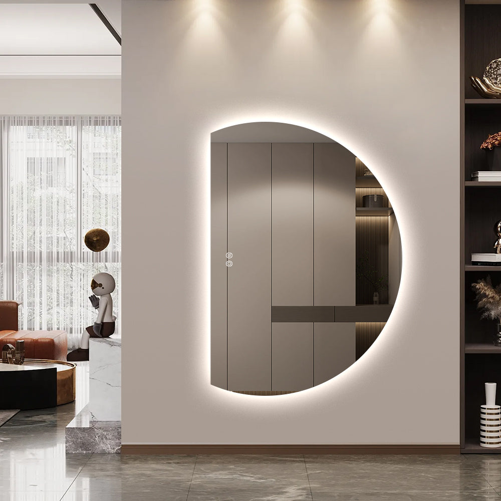 Left Cut Moon LED Mirror 77cm x 110cm Frameless Backlit Wall Mirror