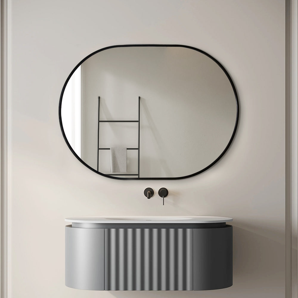 Oval Classic Wall Mirror 60cm x 80cm Black Aluminium Alloy Frame