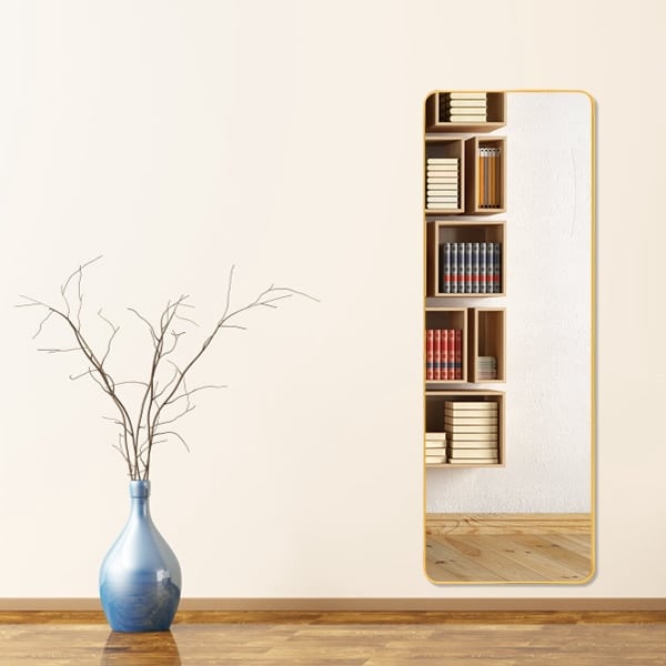 Full Length Freestanding Mirror 40cm x 150cm Gold Rounded Edge Dressing Mirror