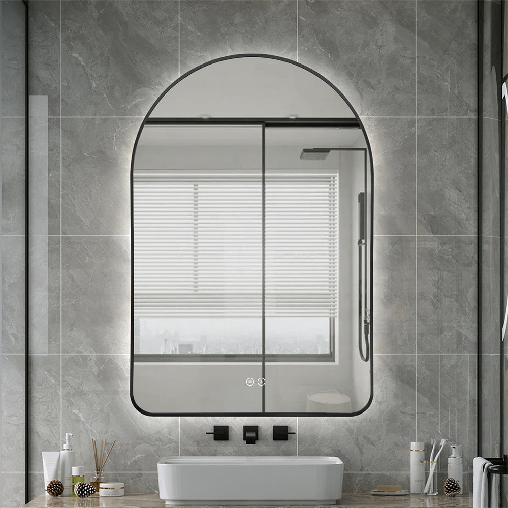 Arched LED Wall Mirror 130cm x 70cm Black Bevel Frame Backlit Dimmable Defogger - image 12 of 12