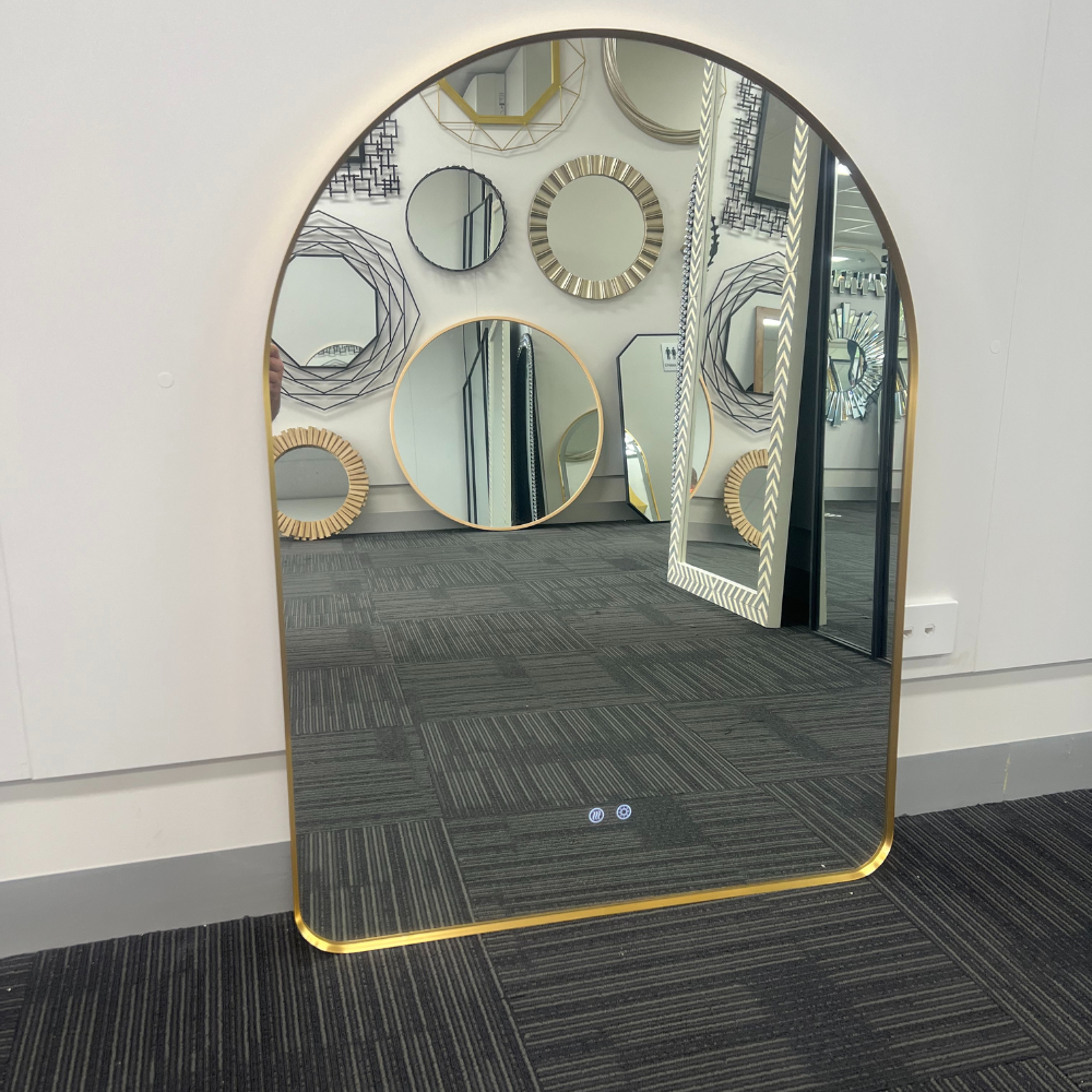 Arched LED Wall Mirror 130cm x 70cm Gold Bevel Frame Backlit Dimmable Defogger