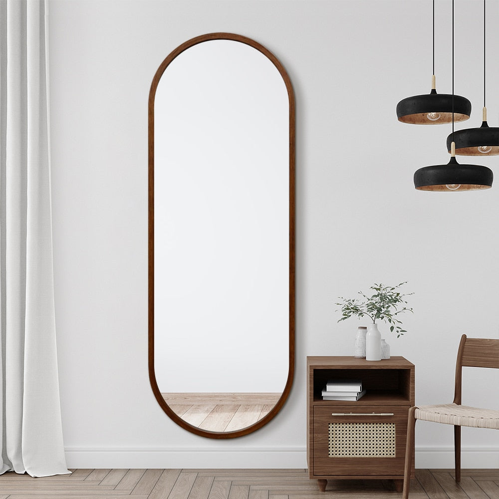 Modern Oval Walnut Wood Full Length Mirror 60cm × 168cm Decorative Wall Mounted Mirror