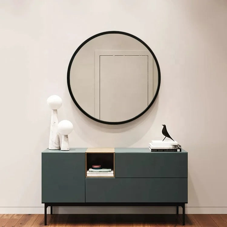 Black Framed Classic Round 80cm Decorative Wall Mirror for Living Rooms Bedrooms Bathrooms