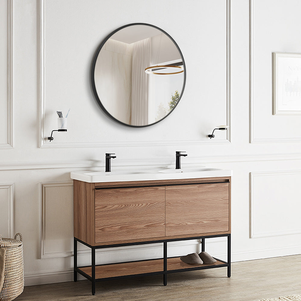 Modern Round Wall Mirror 100cm Black Aluminium Frame