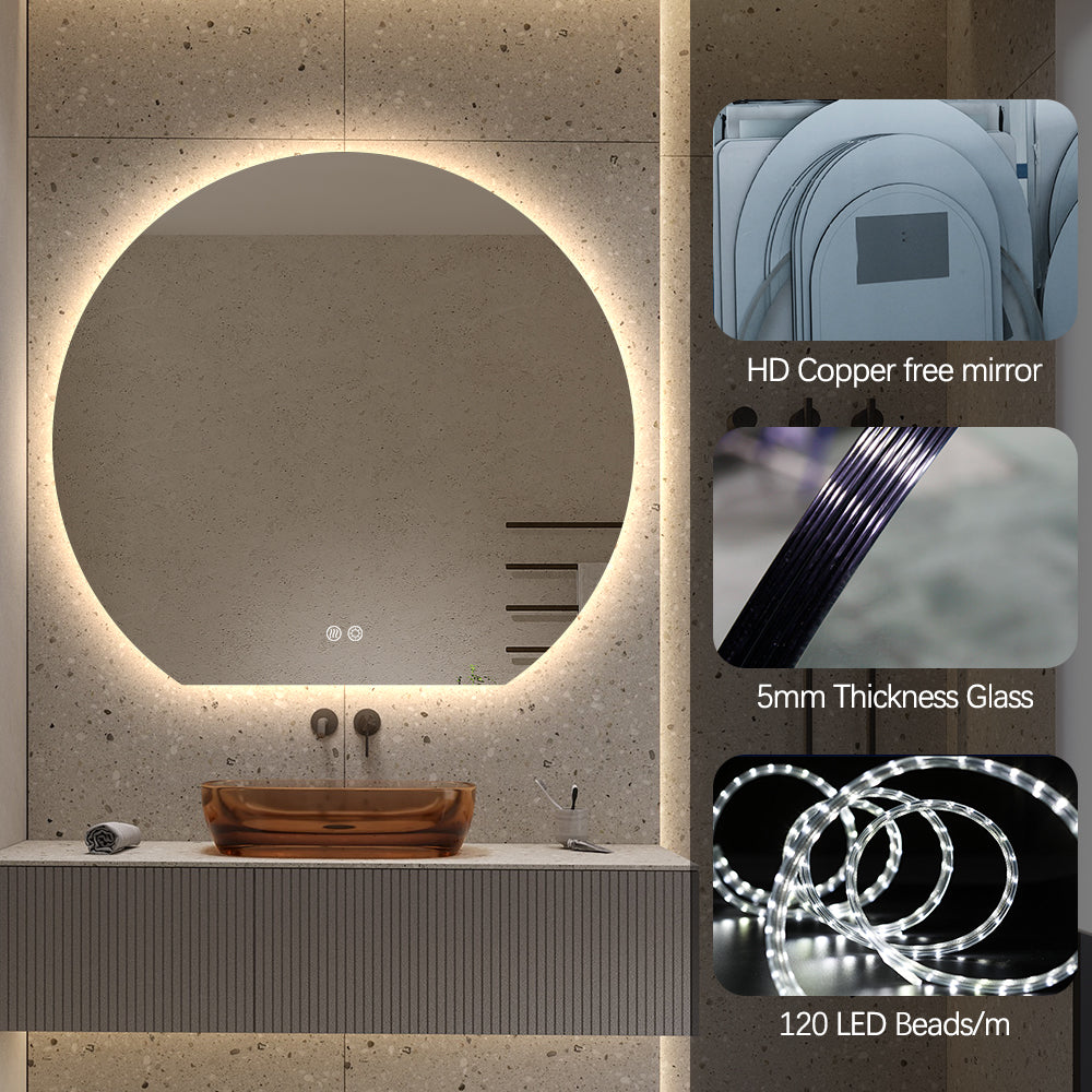 Modern Crescent Moon Wall LED Mirror 90cm x 100cm Backlit Frameless