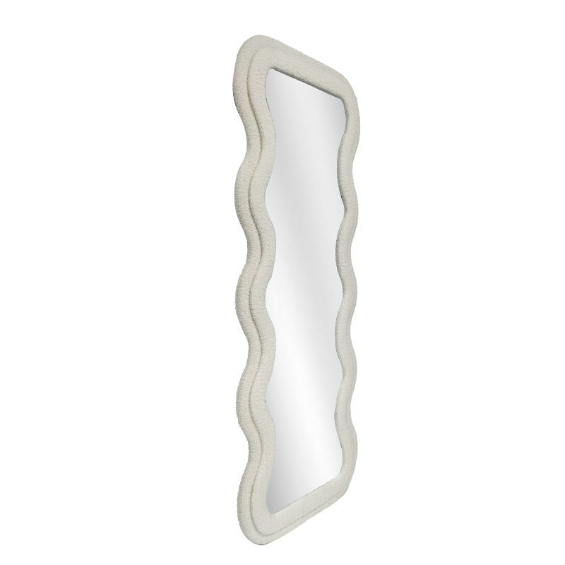 Modern Wavy Teddy Velvet Full Length Mirror 160cm x 60cm White Decorative Wall Mirror