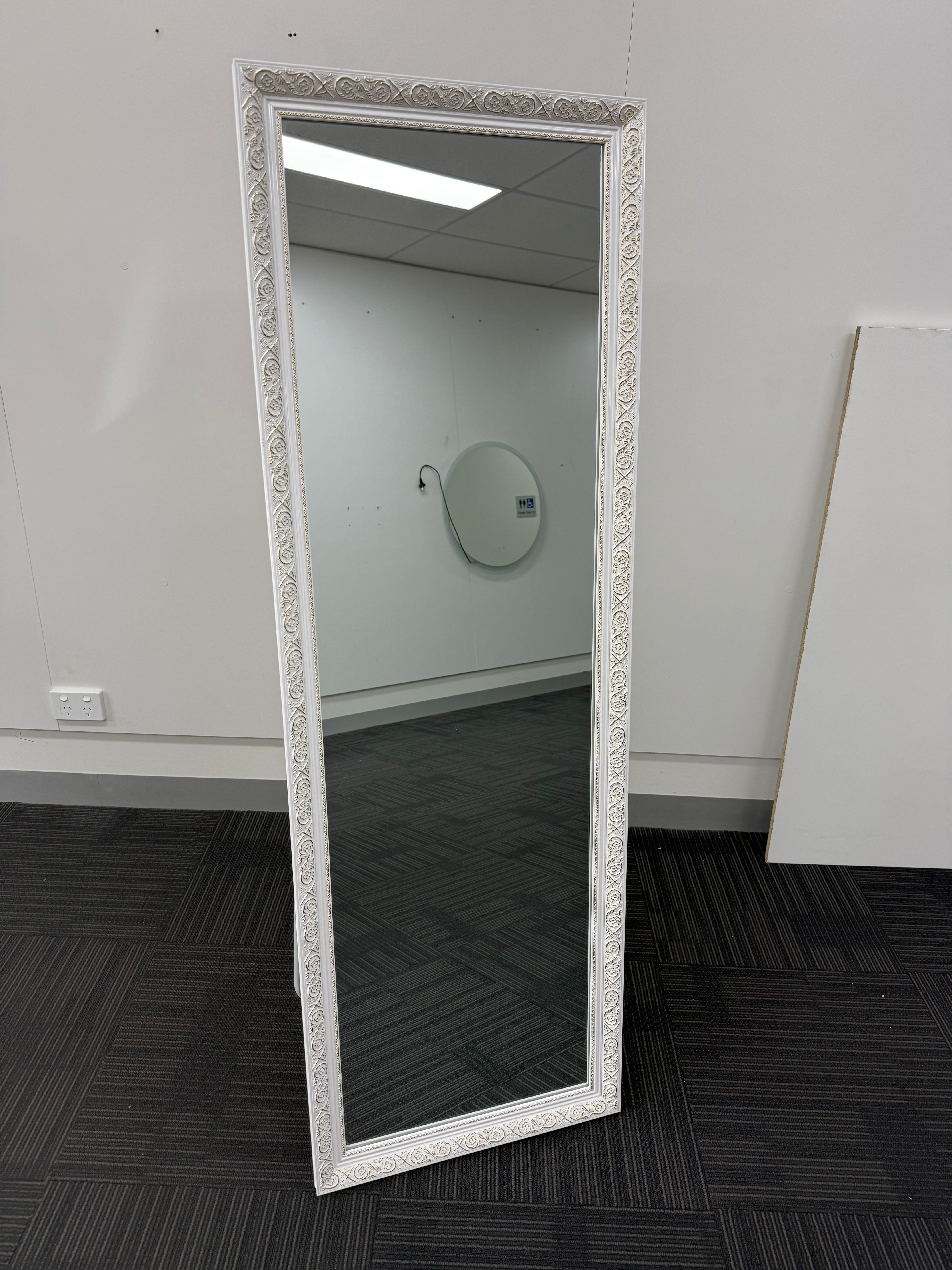 Contemporary White Wood Rectangular Full Length Mirror with Gold Accent 50cm × 150cm Freestanding Decorative Mirror