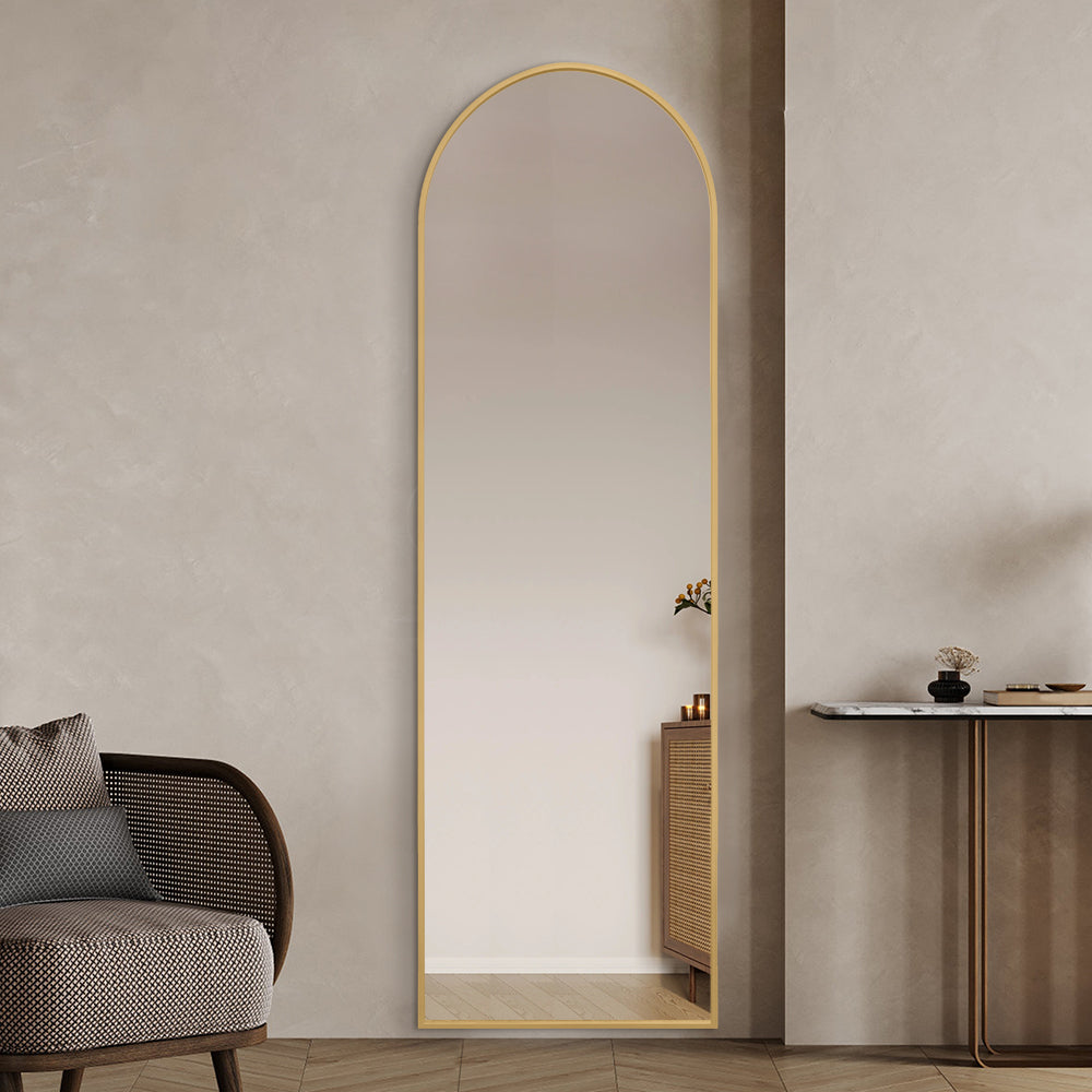 Rose Gold Arched Full Length Mirror 50cm x 160cm Minimalist Floor Mirror with Aluminium Frame