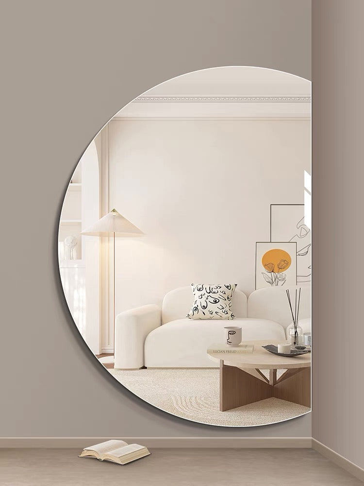 Right Cut Half Moon Wall Mirror 91cm x 130cm Frameless Decorative Mirror