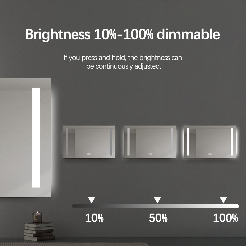 Rectangular Double-Sided Frosted Frontlit LED Mirror 60cm x 80cm Frameless Wall Mounted