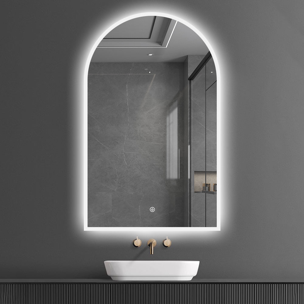Arched LED Bathroom Mirror 90cm x 50cm Frameless Frosted Dimmable Anti Fog Defogger