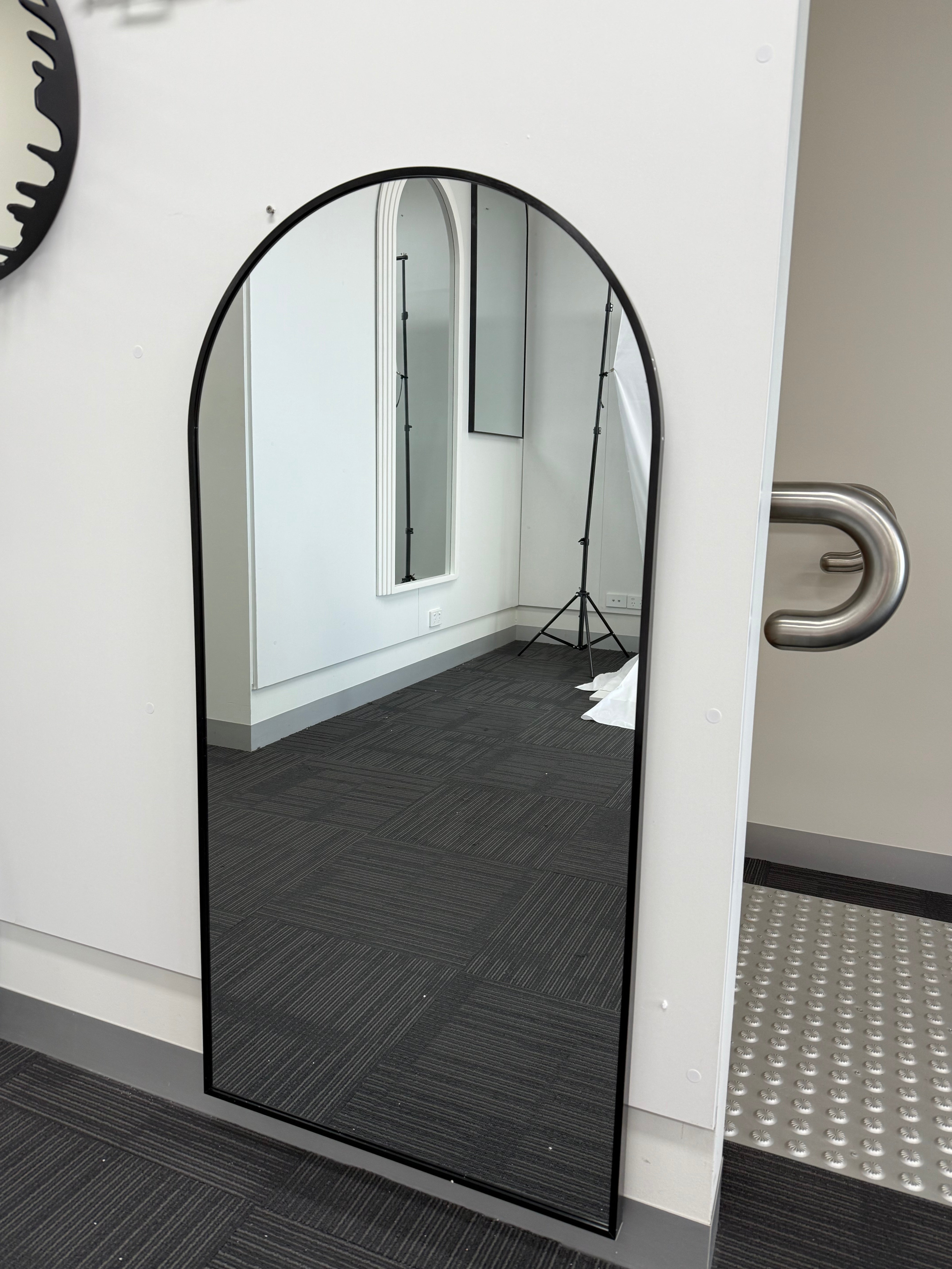 Arched Wall Mirror Black Aluminium Alloy Frame 60cm x 90cm Modern Full Body