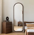Modern Arched Walnut Wood Full Length Mirror 54cm × 168cm Decorative Wall Mounted Mirror