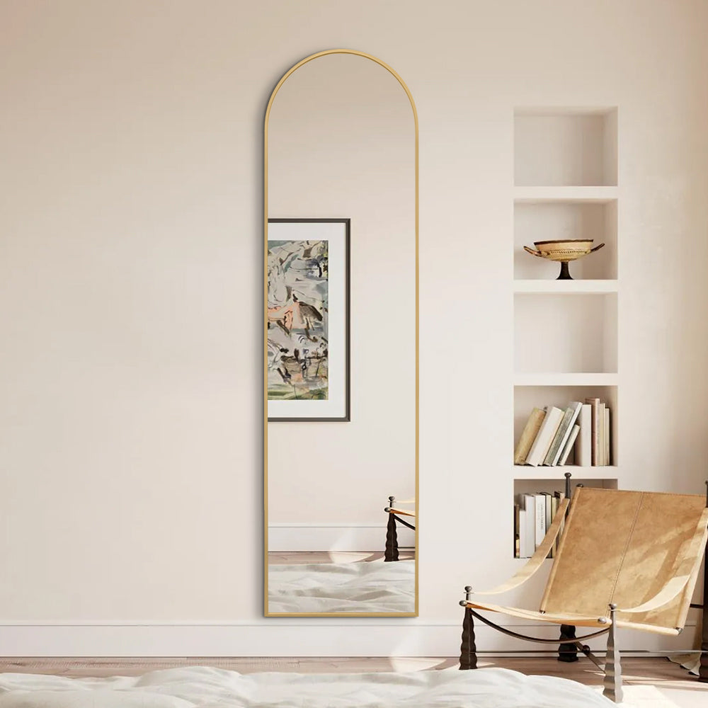 Rose Gold Arched Full Length Mirror 40cm x 150cm Minimalist Floor Mirror with Aluminium Frame