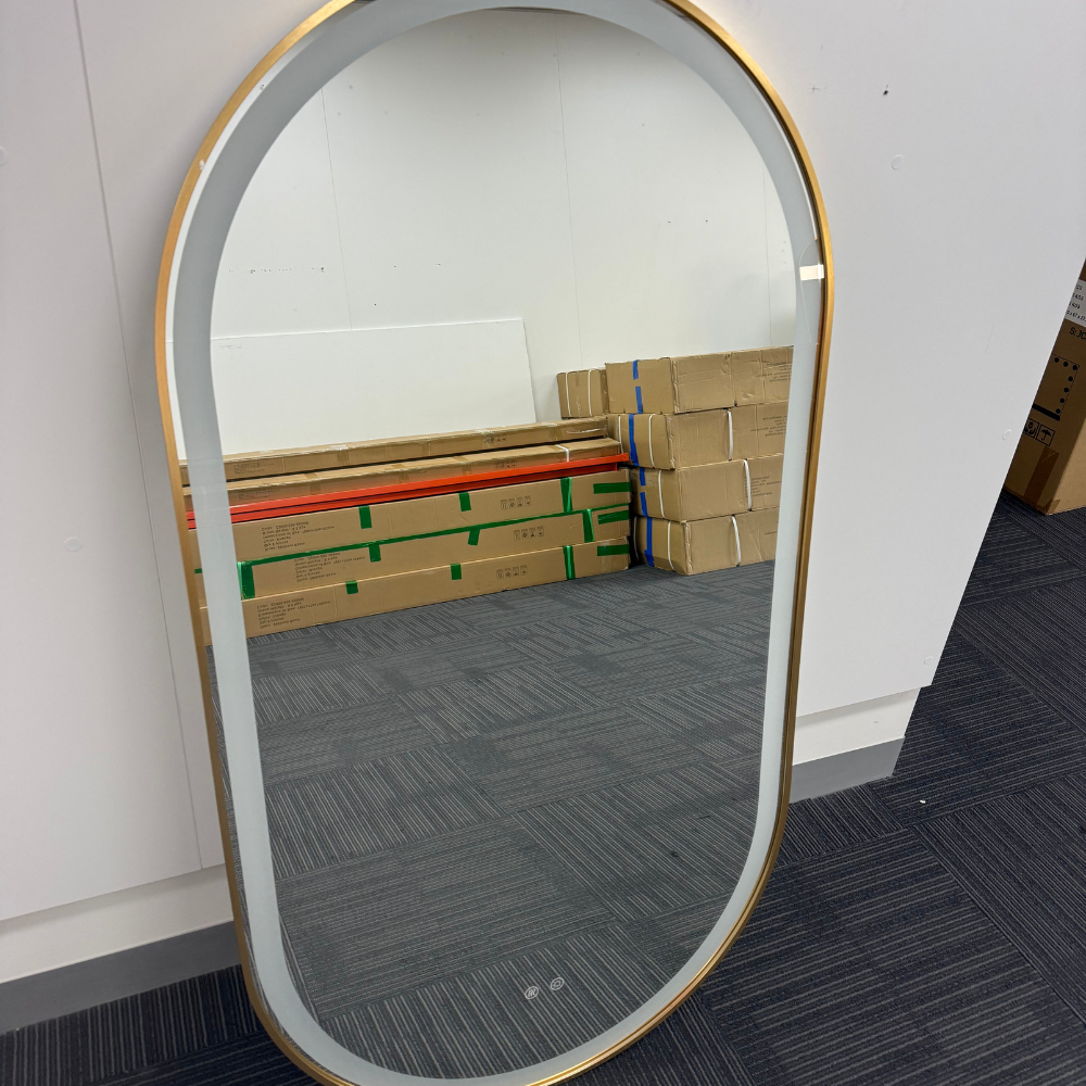 Gold Oval LED Bathroom 130cm x 70cm Frosted Edge Defogger Dimmable Wall Mirror