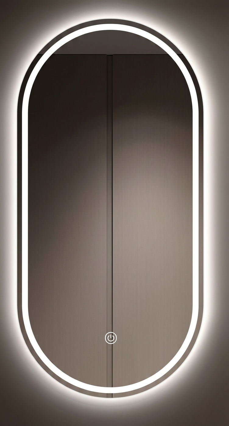 Star Frameless Oval LED Mirror Black Strip 90cm x 50cm Dimmable Touch Sensor Bathroom Wall Mirror