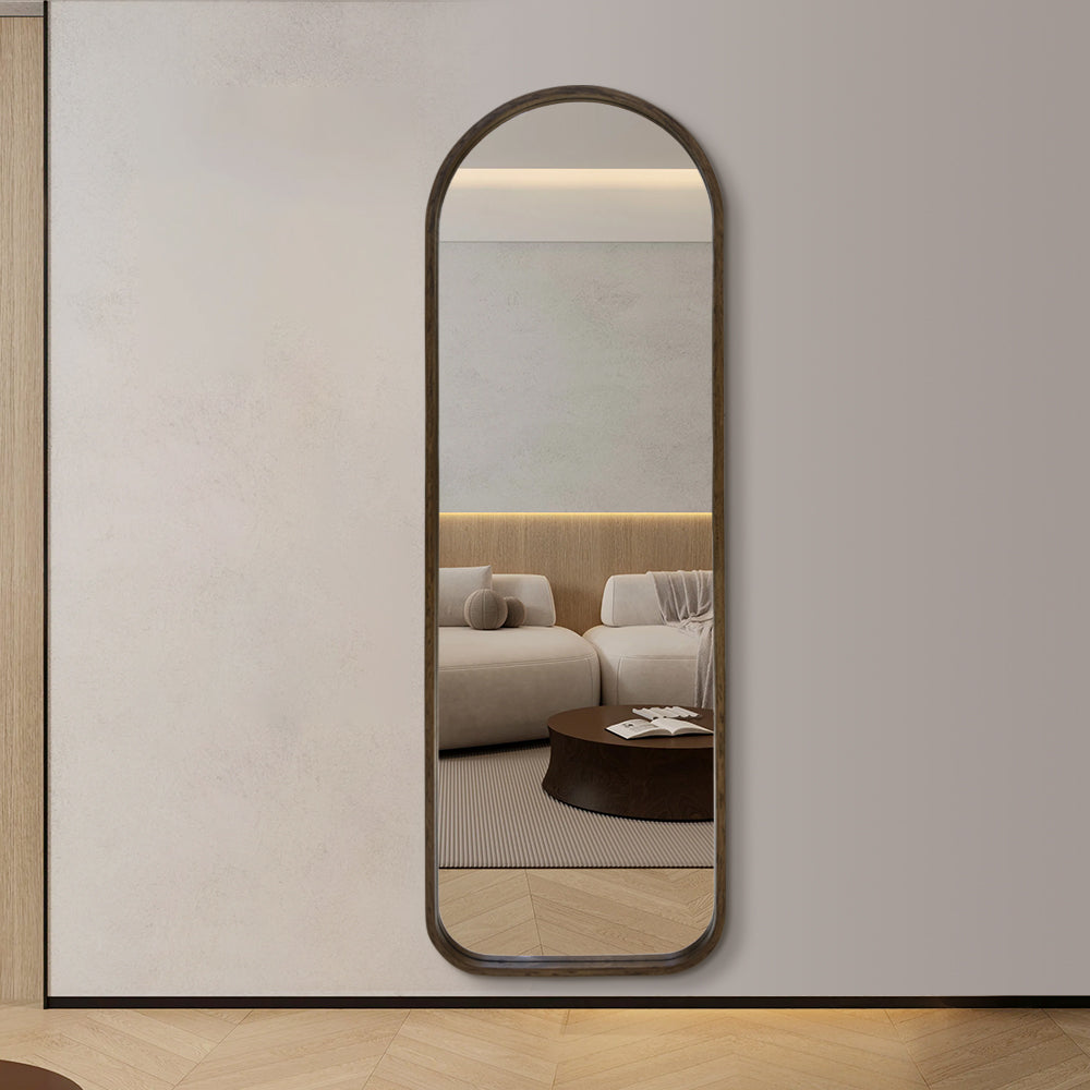 Modern Arched Walnut Wood Full Length Mirror 54cm × 168cm Decorative Wall Mounted Mirror